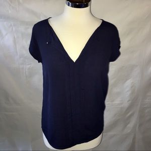 BODEN Navy blue short sleeve pleated keyhole top 4